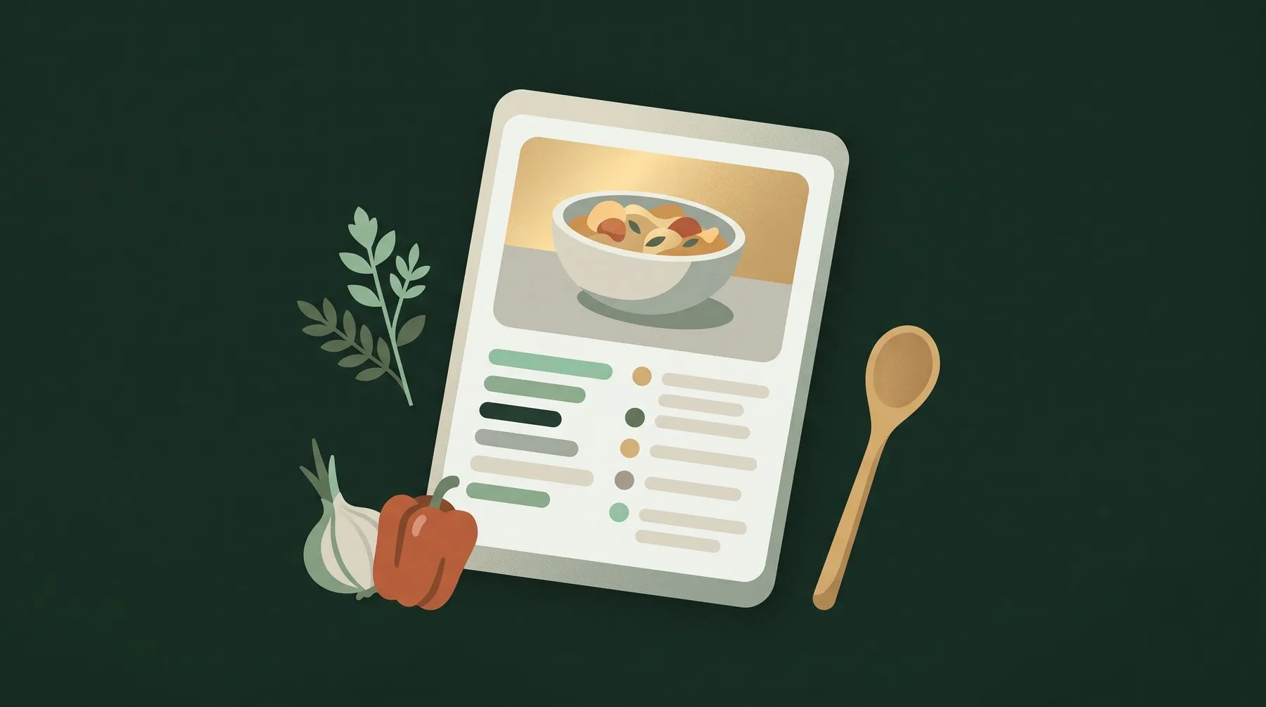 Chef Aviv — a recipe card with a plated dish and fresh ingredients, illustrated
