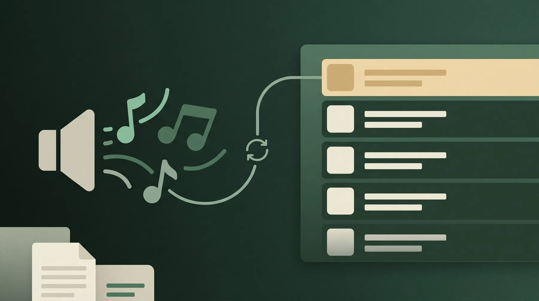 Playlist Creator — a podcast episode turning into a Spotify playlist, illustrated