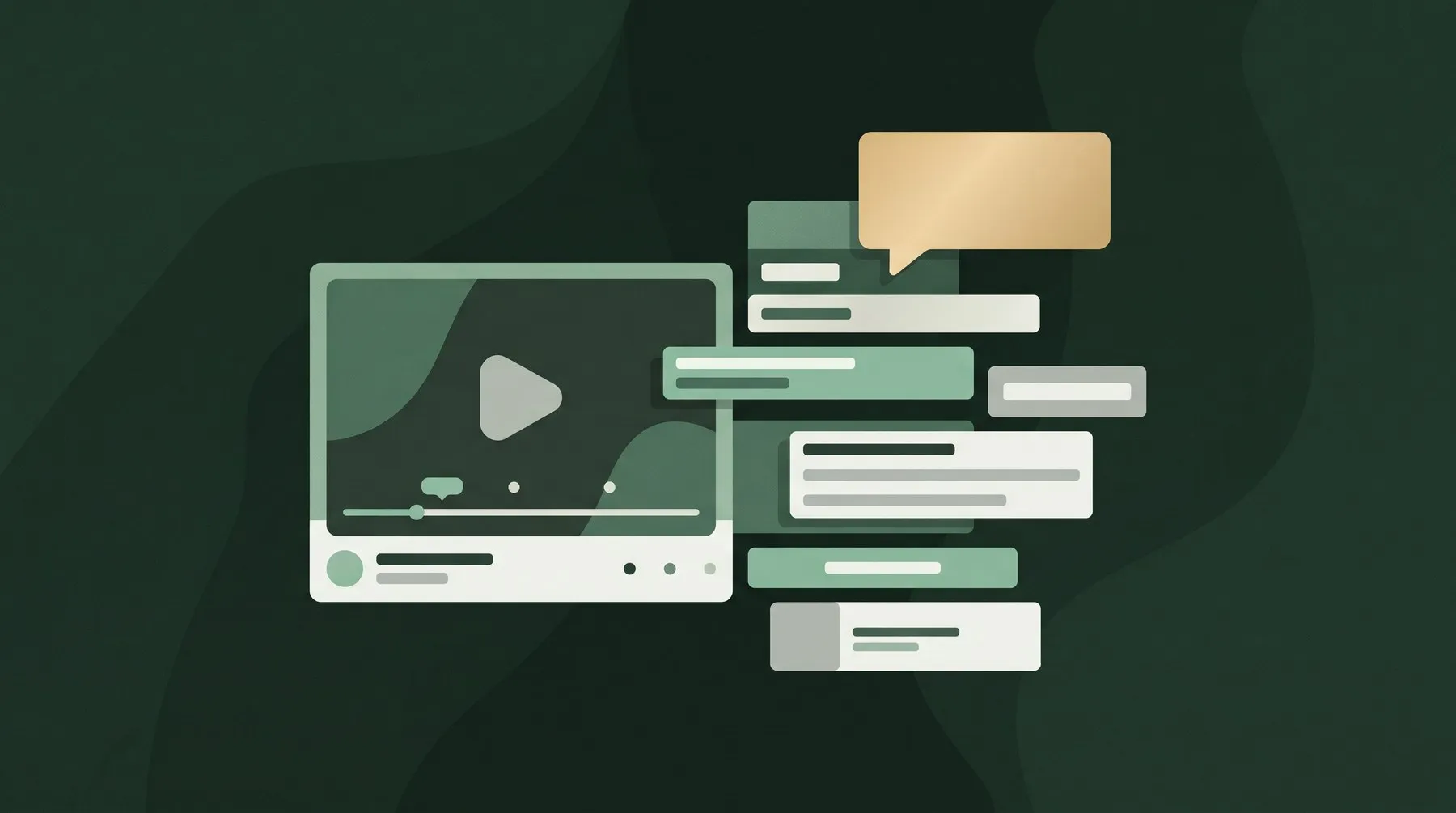 YouTube SEO Engine — a video feeding structured metadata blocks with an AI answer bubble, illustrated